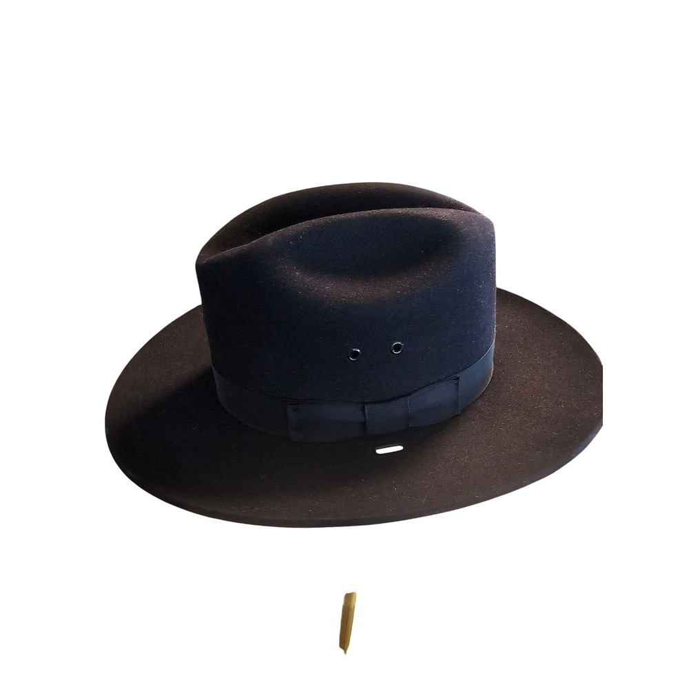 Stratton USA Black Felt Campaign Drill Sergeant Hat Size 7 1/8 F40 Self Forming